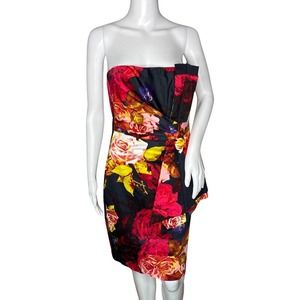 Ted Baker Dress Women 6 Black Red Floral Flower Advant Garde Party Wedding Guest